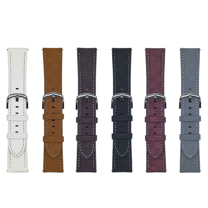 For Huawei Watch GT 5 46mm Plaid Texture Watch Band 22mm Adjustable Leather Wrist Strap - Grey - 5