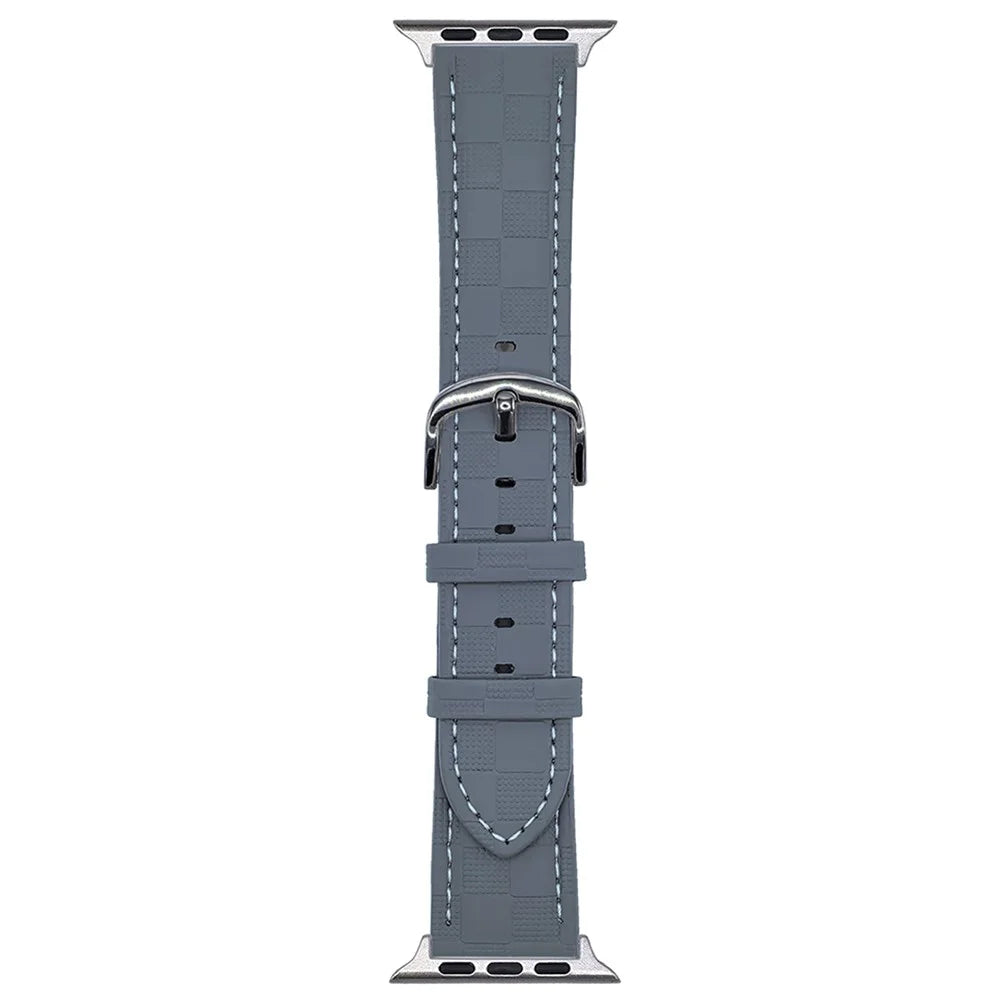 Watch Band for Apple Watch Series 11 10 42mm / 9 8 7 41mm / SE3 SE2 SE 6 5 4 40mm / 3 2 1 38mm Plaid Texture Adjustable Leather Wrist Strap - Grey - 1