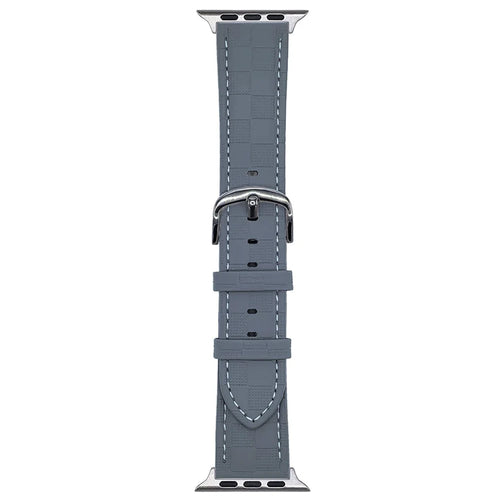 Watch Band for Apple Watch Series 11 10 42mm / 9 8 7 41mm / SE3 SE2 SE 6 5 4 40mm / 3 2 1 38mm Plaid Texture Adjustable Leather Wrist Strap - Grey - 1