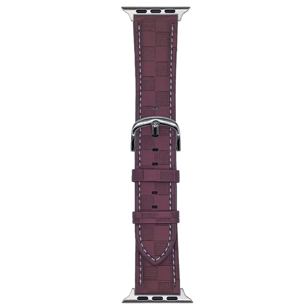Watch Band for Apple Watch Ultra 3 2 1 49mm / Series 11 10 46mm / 9 8 7 45mm / SE3 SE2 SE 6 5 4 44mm / 3 2 1 42mm Plaid Texture Adjustable Leather Wrist Strap - Wine Red - 1