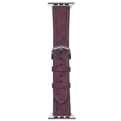 Watch Band for Apple Watch Ultra 3 2 1 49mm / Series 11 10 46mm / 9 8 7 45mm / SE3 SE2 SE 6 5 4 44mm / 3 2 1 42mm Plaid Texture Adjustable Leather Wrist Strap - Wine Red - 1
