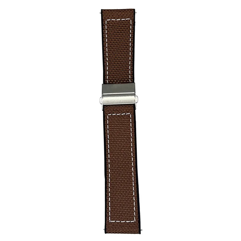For Samsung Galaxy Watch7 44mm / 40mm Watch Band 20mm Silicone + Silk Folding Buckle Wrist Strap - Coffee - 1