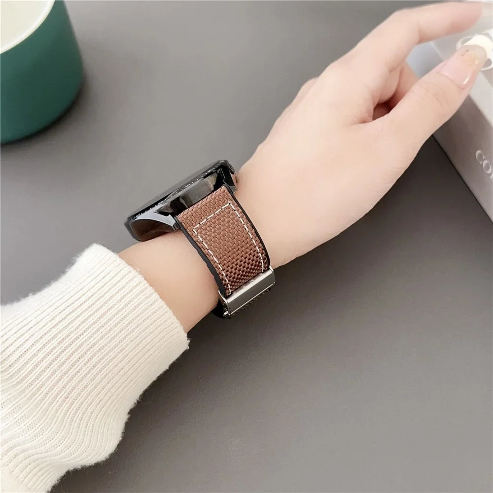 For Samsung Galaxy Watch7 44mm / 40mm Watch Band 20mm Silicone + Silk Folding Buckle Wrist Strap - Coffee - 2