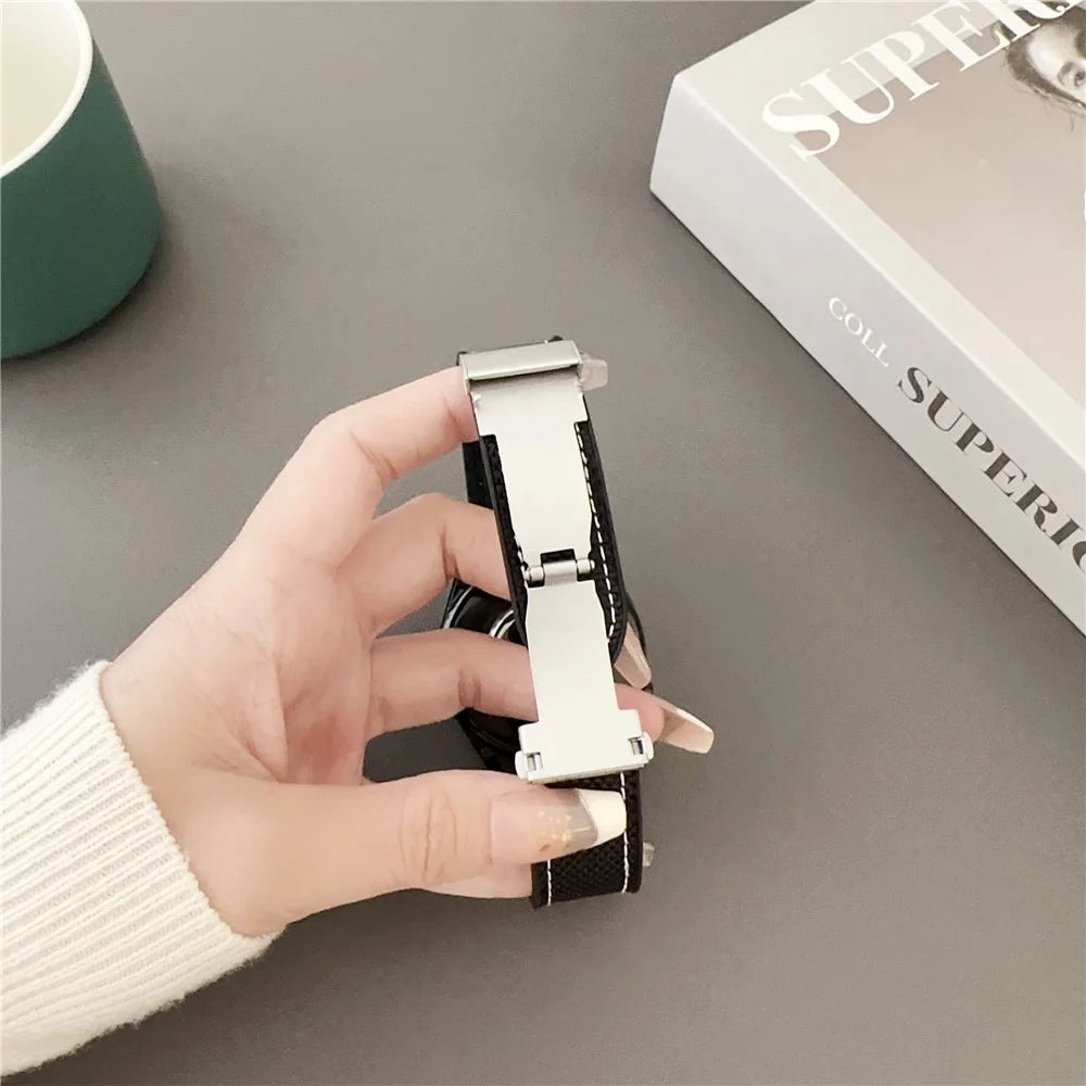 For Samsung Galaxy Watch7 44mm / 40mm Watch Band 20mm Silicone + Silk Folding Buckle Wrist Strap - Coffee - 4