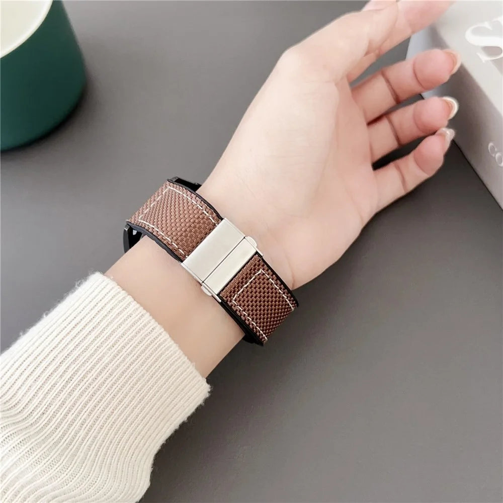 For Huawei Watch GT 5 46mm Watch Band 22mm Silicone + Silk Folding Buckle Wrist Strap - Coffee - 3