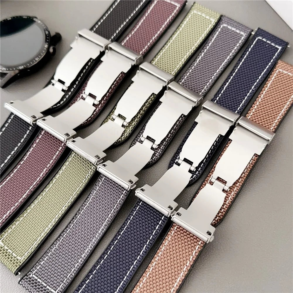 For Huawei Watch GT 5 46mm Watch Band 22mm Silicone + Silk Folding Buckle Wrist Strap - Coffee - 6