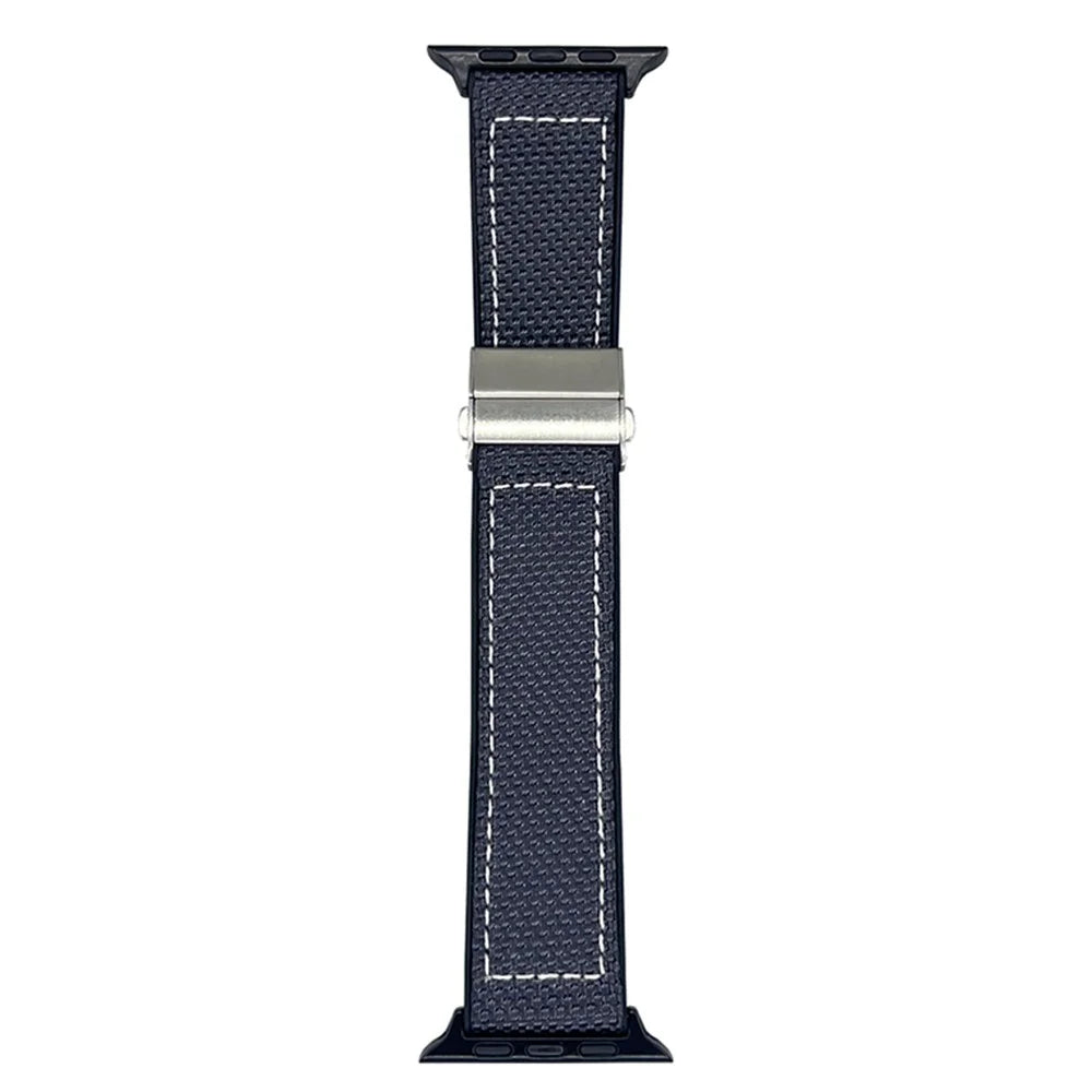 Watch Band for Apple Watch Ultra 3 2 1 49mm / Series 11 10 46mm / 9 8 7 45mm / SE3 SE2 SE 6 5 4 44mm / 3 2 1 42mm Silicone + Silk Folding Buckle Wrist Strap - Grey - 1