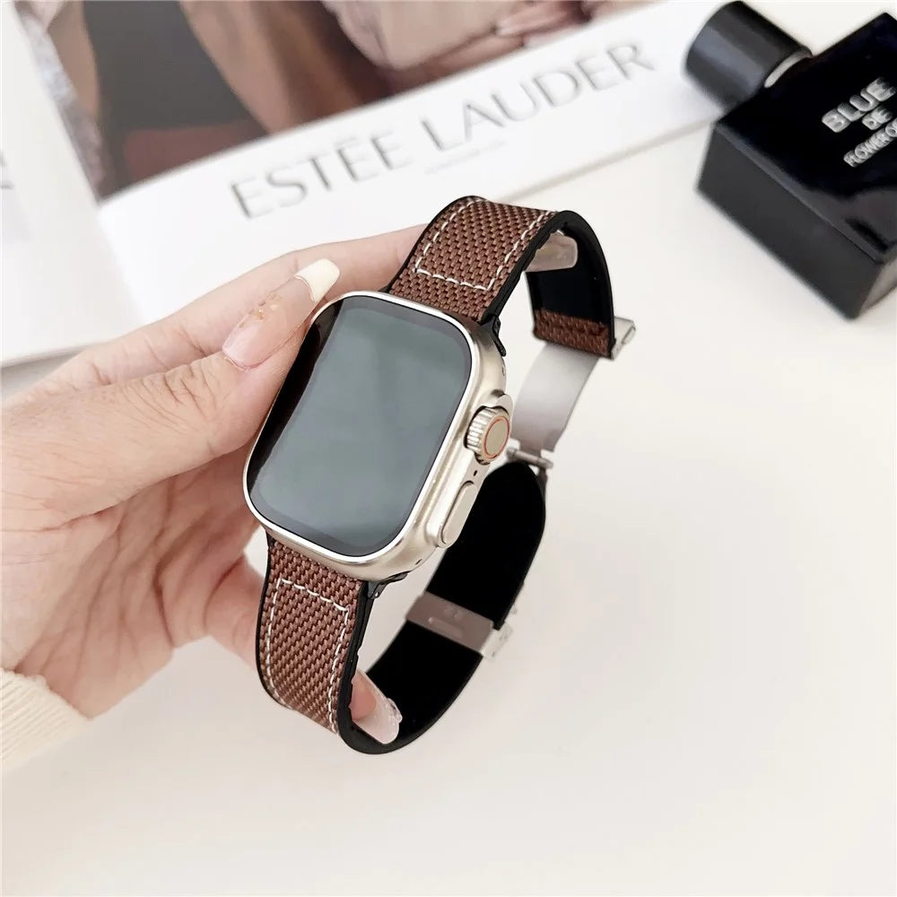 Watch Band for Apple Watch Ultra 3 2 1 49mm / Series 11 10 46mm / 9 8 7 45mm / SE3 SE2 SE 6 5 4 44mm / 3 2 1 42mm Silicone + Silk Folding Buckle Wrist Strap - Grey - 2