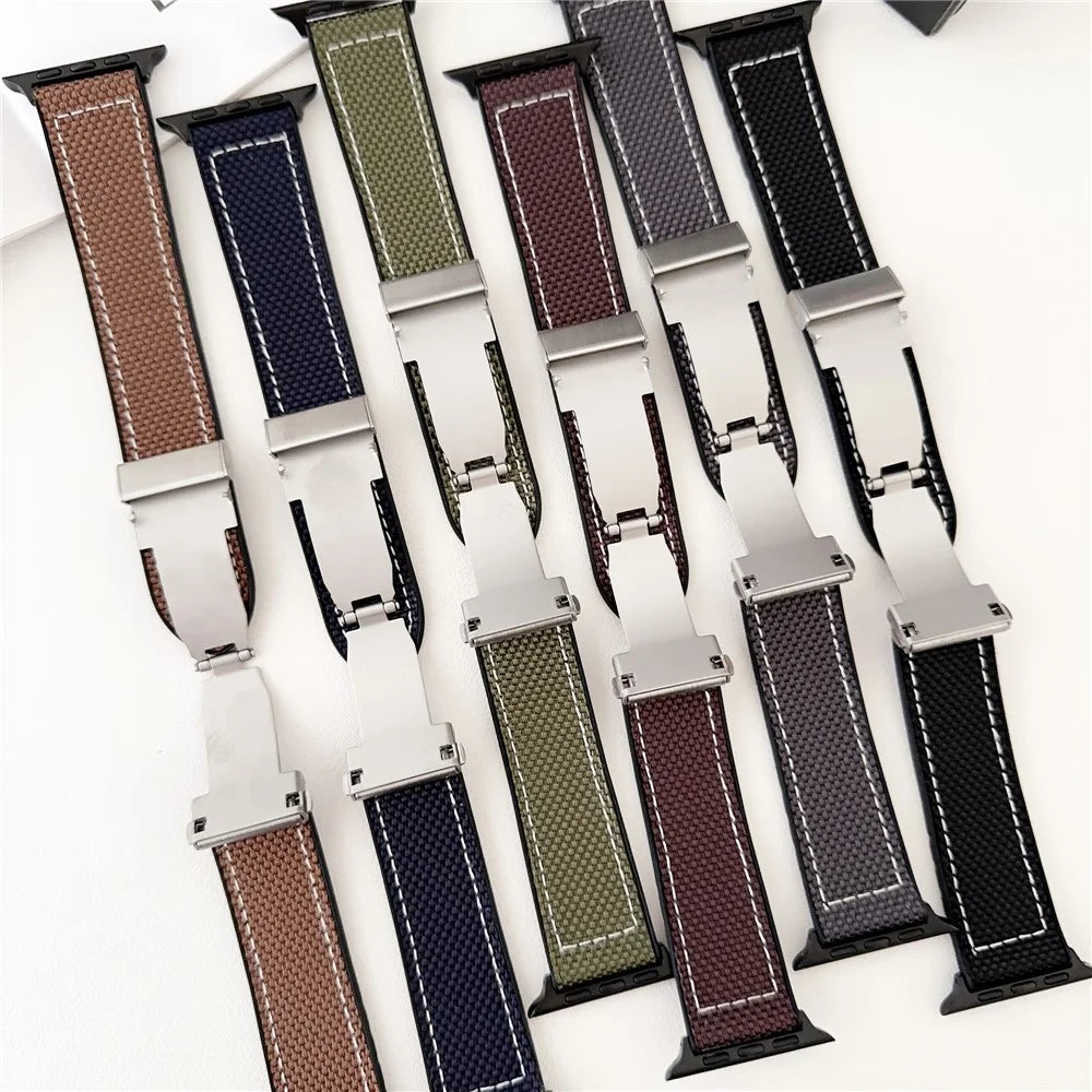 Watch Band for Apple Watch Ultra 3 2 1 49mm / Series 11 10 46mm / 9 8 7 45mm / SE3 SE2 SE 6 5 4 44mm / 3 2 1 42mm Silicone + Silk Folding Buckle Wrist Strap - Grey - 4