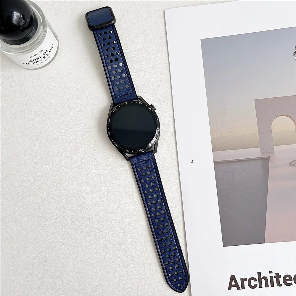 20mm Watch Band For Samsung Galaxy Watch7 44mm  /  40mm Square Magnetic Buckle Perforated Silicone Strap - Midnight Blue - 2