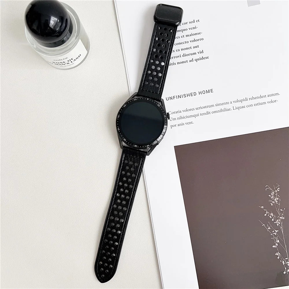 22mm Watch Band For Huawei Watch GT 5 46mm  /  GT 5 Pro 46mm Square Magnetic Buckle Perforated Silicone Strap - Black - 2