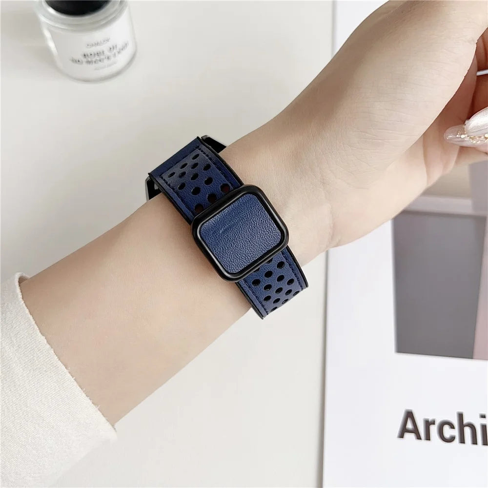 22mm Watch Band For Huawei Watch GT 5 46mm  /  GT 5 Pro 46mm Square Magnetic Buckle Perforated Silicone Strap - Black - 4