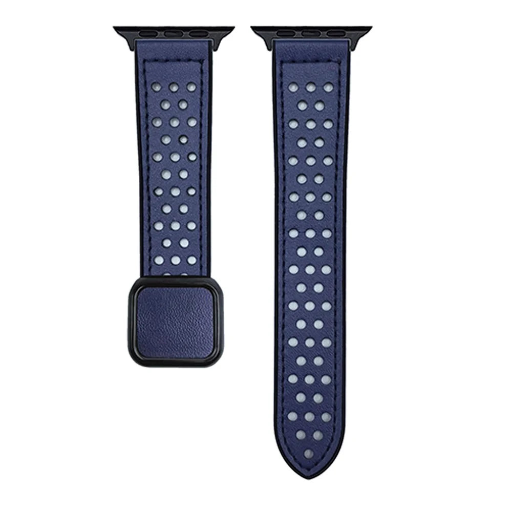 Watch Band For Apple Watch Series 11 10 42mm / 9 8 7 41mm / SE3 SE2 SE 6 5 4 40mm / 3 2 1 38mm Square Magnetic Buckle Perforated Silicone Strap - Midnight Blue - 1