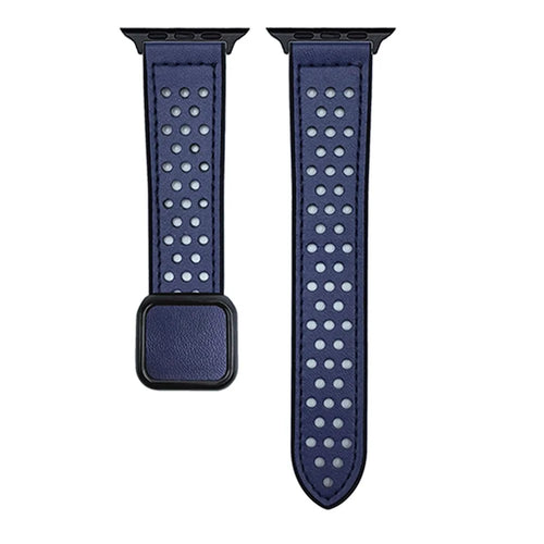 Watch Band For Apple Watch Series 11 10 42mm / 9 8 7 41mm / SE3 SE2 SE 6 5 4 40mm / 3 2 1 38mm Square Magnetic Buckle Perforated Silicone Strap - Midnight Blue - 1