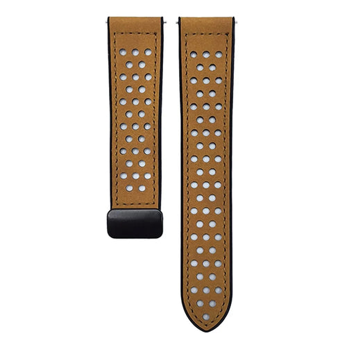 For Huawei Watch GT 5 41mm Watch Band 18mm Magnetic Buckle Perforated Silicone Strap - Matte Light Brown - 1