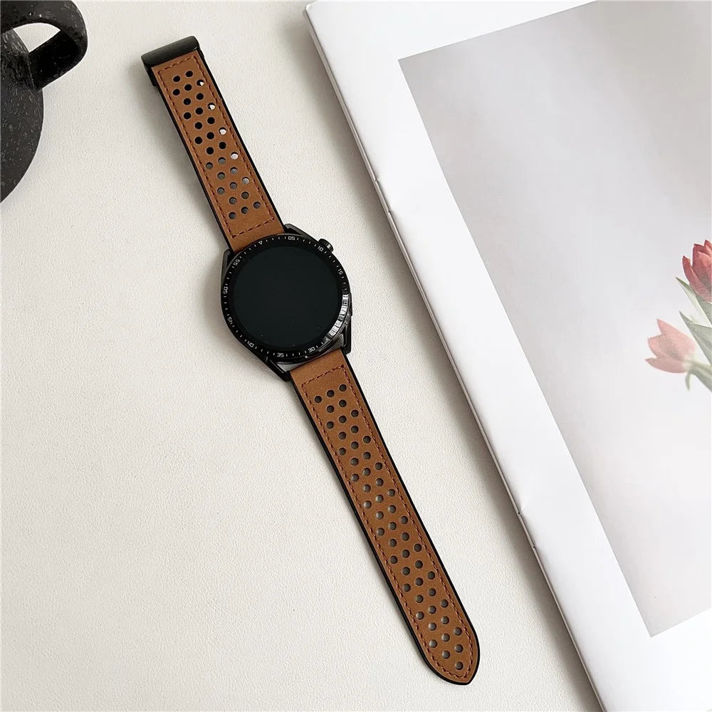 For Huawei Watch GT 5 41mm Watch Band 18mm Magnetic Buckle Perforated Silicone Strap - Matte Light Brown - 2