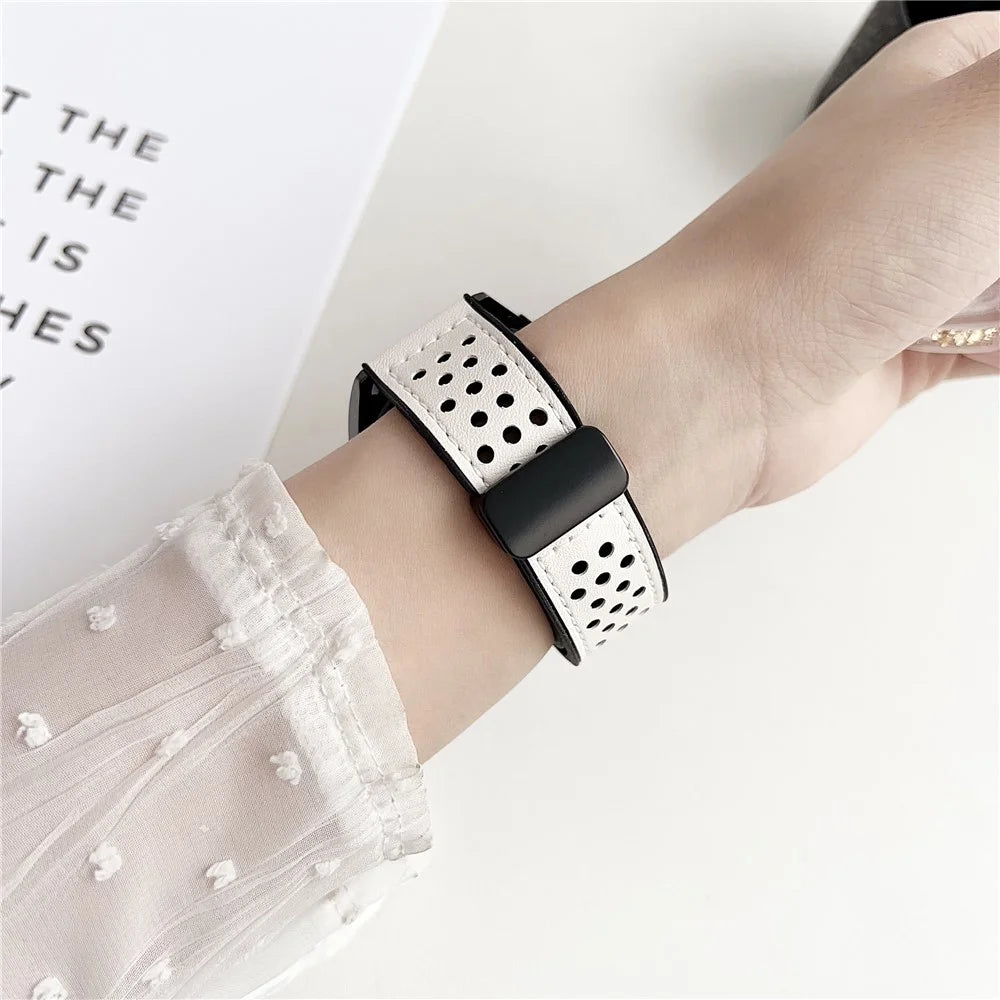 For Samsung Galaxy Watch7 44mm  /  40mm Watch Band 20mm Magnetic Buckle Perforated Silicone Strap - Midnight Blue - 4
