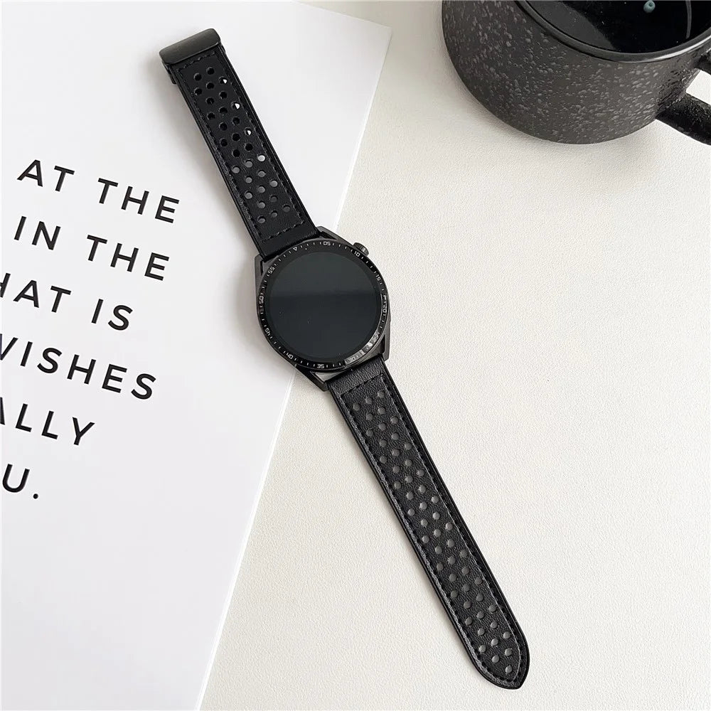For Huawei Watch GT 5 46mm Watch Band 22mm Magnetic Buckle Perforated Silicone Strap - Black - 2