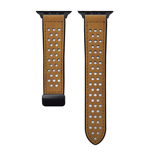 Watch Band For Apple Watch Series 11 10 42mm / 9 8 7 41mm / SE3 SE2 SE 6 5 4 40mm / 3 2 1 38mm Magnetic Buckle Perforated Silicone Strap - Matte Light Brown - 1