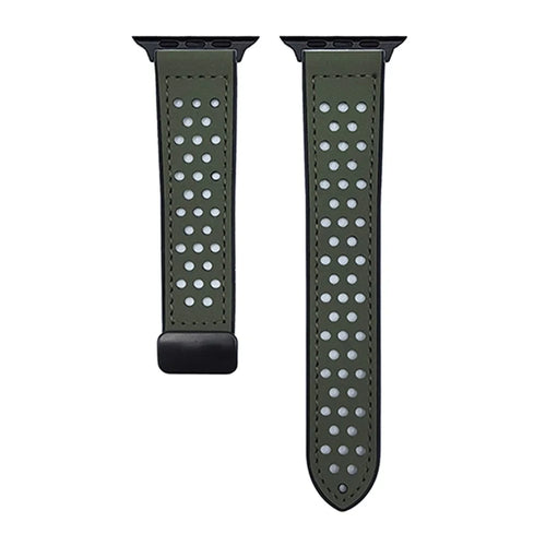 Watch Band For Apple Watch Ultra 3 2 1 49mm / Series 11 10 46mm / 9 8 7 45mm / SE3 SE2 SE 6 5 4 44mm / 3 2 1 42mm Magnetic Buckle Perforated Silicone Strap - Matte Army Green - 1