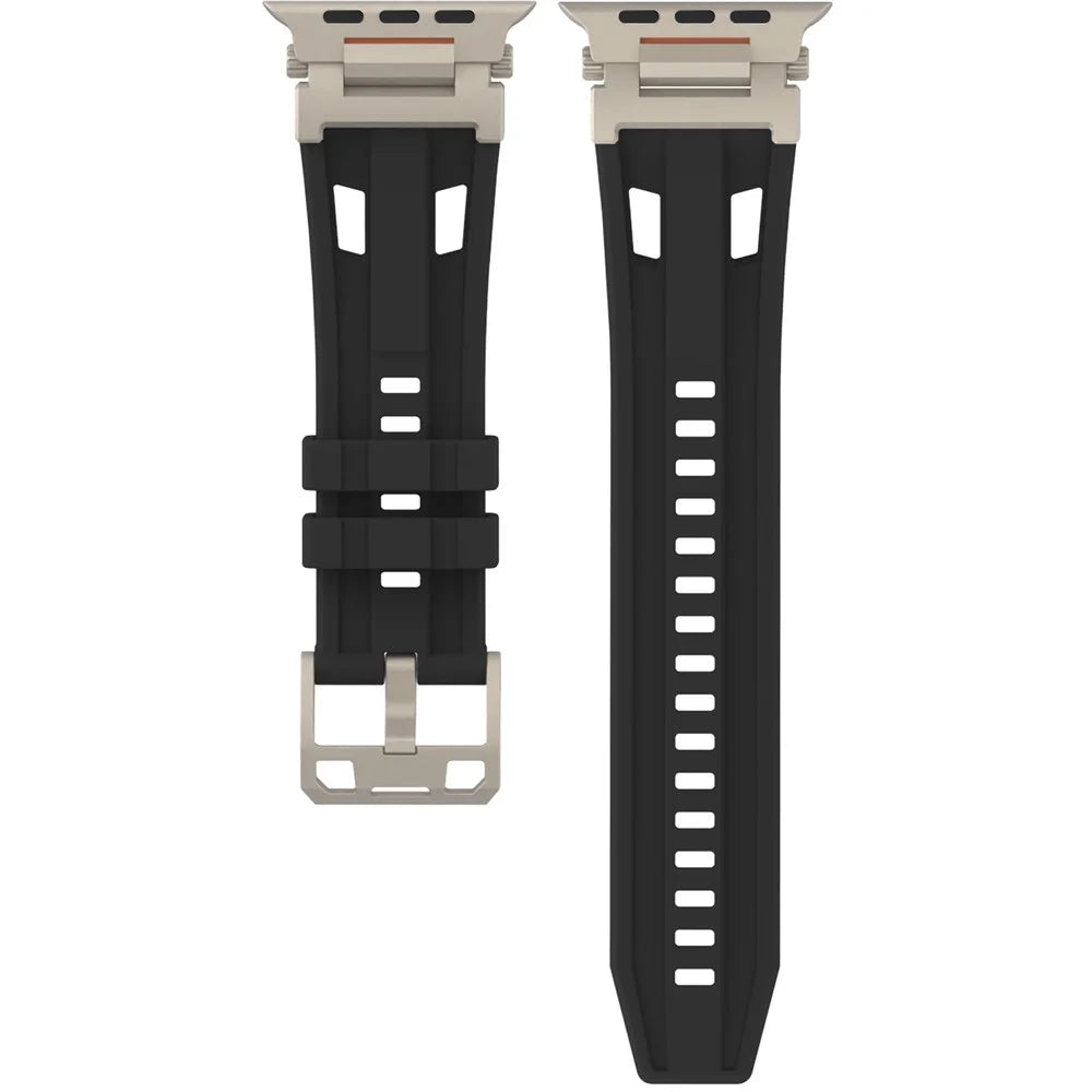 Silicone Strap for Apple Watch Ultra 3 2 1 49mm / Series 11 10 46mm / 9 8 7 45mm / SE3 SE2 SE 6 5 4 44mm / 3 2 1 42mm Mecha Eye Design Watch Band - Black - 1