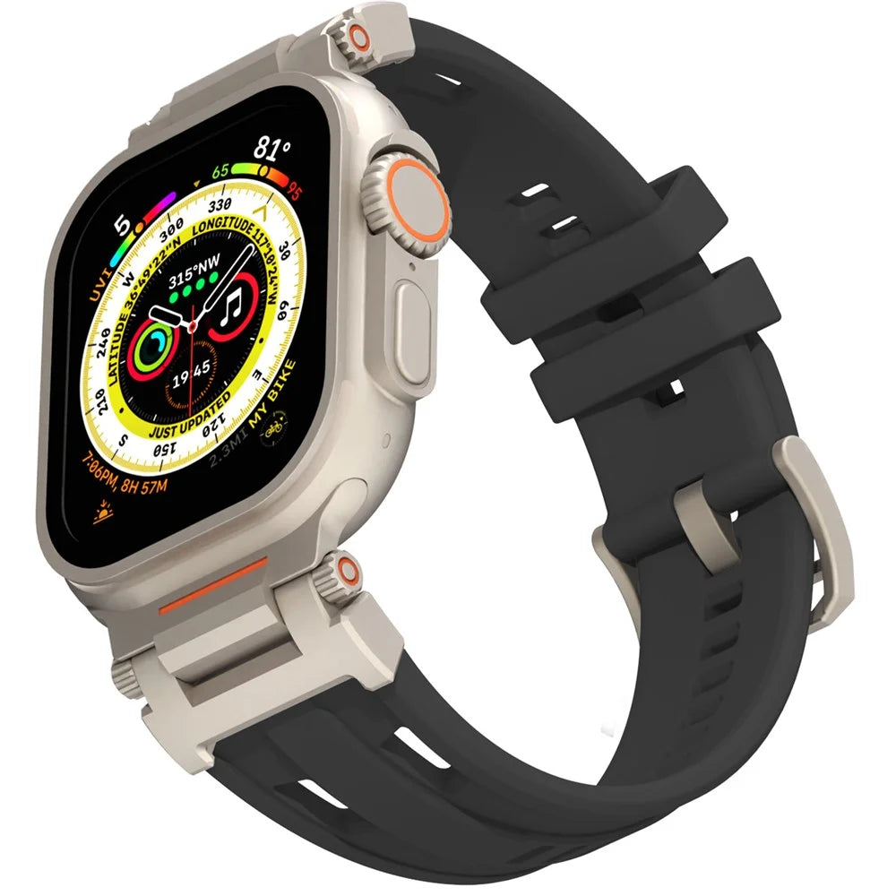 Silicone Strap for Apple Watch Ultra 3 2 1 49mm / Series 11 10 46mm / 9 8 7 45mm / SE3 SE2 SE 6 5 4 44mm / 3 2 1 42mm Mecha Eye Design Watch Band - Black - 2