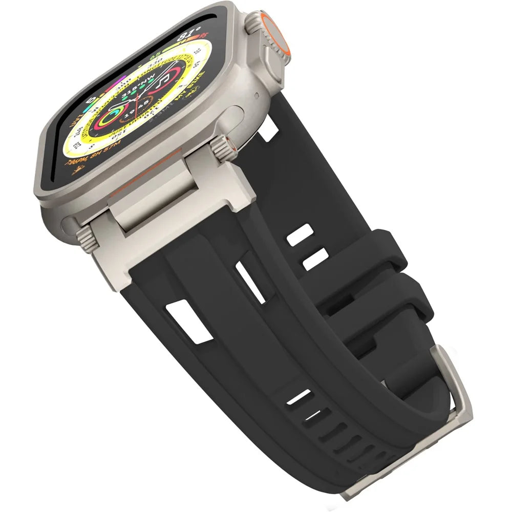 Silicone Strap for Apple Watch Ultra 3 2 1 49mm / Series 11 10 46mm / 9 8 7 45mm / SE3 SE2 SE 6 5 4 44mm / 3 2 1 42mm Mecha Eye Design Watch Band - Black - 3