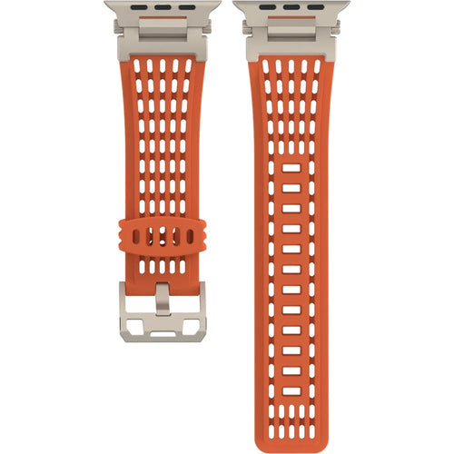 Silicone Strap for Apple Watch Ultra 3 2 1 49mm / Series 11 10 46mm / 9 8 7 45mm / SE3 SE2 SE 6 5 4 44mm / 3 2 1 42mm Watchband Ventilated Mech Armor Design - Orange - 1