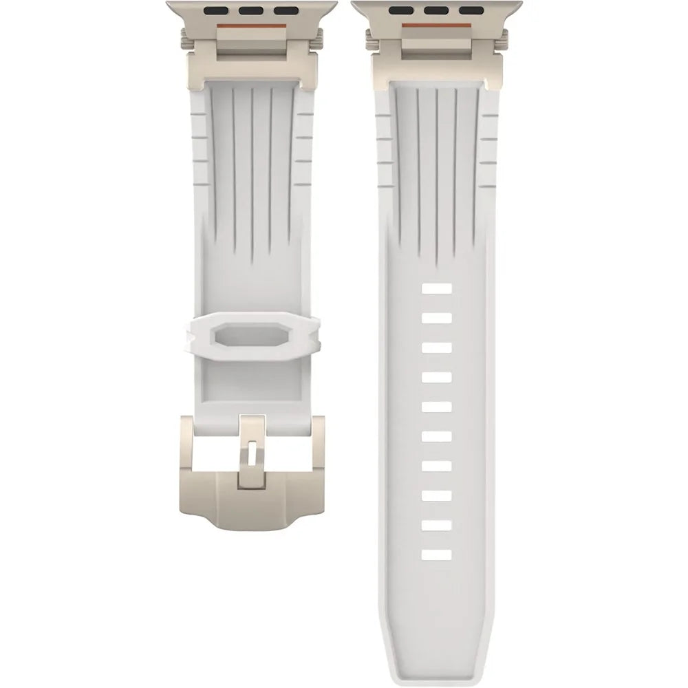 Silicone Strap for Apple Watch Ultra 3 2 1 49mm / Series 11 10 46mm / 9 8 7 45mm / SE3 SE2 SE 6 5 4 44mm / 3 2 1 42mm Watch Band Mecha Style - White - 1