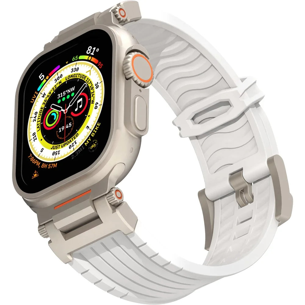 Silicone Strap for Apple Watch Ultra 3 2 1 49mm / Series 11 10 46mm / 9 8 7 45mm / SE3 SE2 SE 6 5 4 44mm / 3 2 1 42mm Watch Band Mecha Style - White - 2