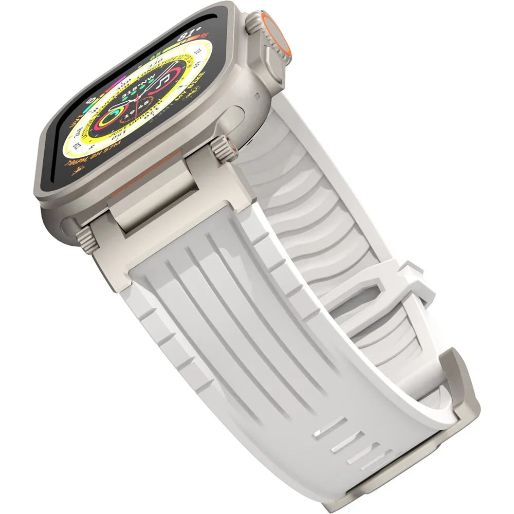 Silicone Strap for Apple Watch Ultra 3 2 1 49mm / Series 11 10 46mm / 9 8 7 45mm / SE3 SE2 SE 6 5 4 44mm / 3 2 1 42mm Watch Band Mecha Style - White - 3