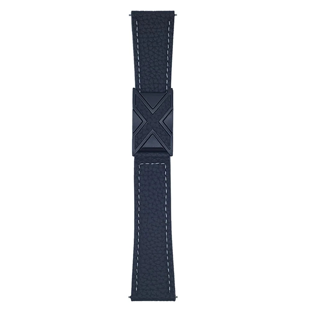 For Samsung Galaxy Watch7 44mm  /  40mm Watch Band 20mm Magnetic X-Buckle Litchi Texture Leather Strap - Black - 1