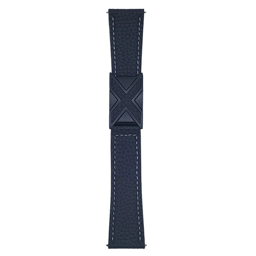 For Samsung Galaxy Watch7 44mm  /  40mm Watch Band 20mm Magnetic X-Buckle Litchi Texture Leather Strap - Black - 1