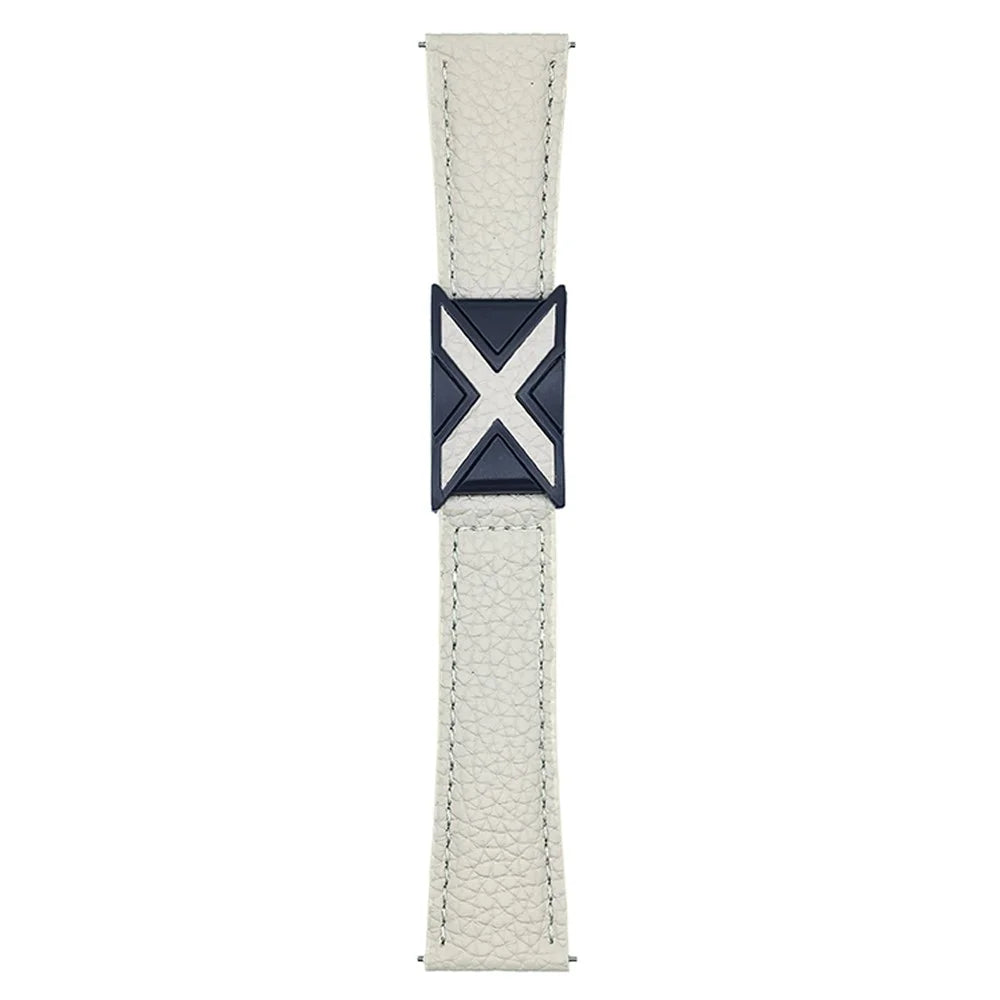 For Huawei Watch GT 5 46mm Watch Band 22mm Magnetic X-Buckle Litchi Texture Leather Strap - Beige - 1