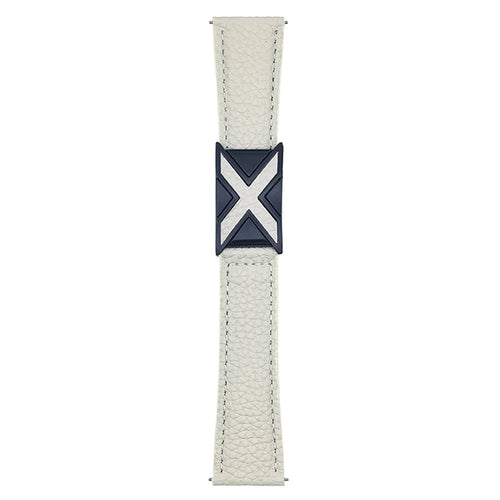 For Huawei Watch GT 5 46mm Watch Band 22mm Magnetic X-Buckle Litchi Texture Leather Strap - Beige - 1