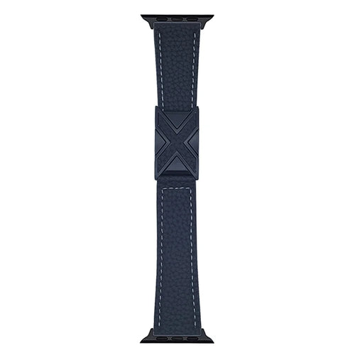 Watch Band For Apple Watch Series 11 10 42mm / 9 8 7 41mm / SE3 SE2 SE 6 5 4 40mm / 3 2 1 38mm Magnetic X-Buckle Litchi Texture Leather Strap - Black - 1