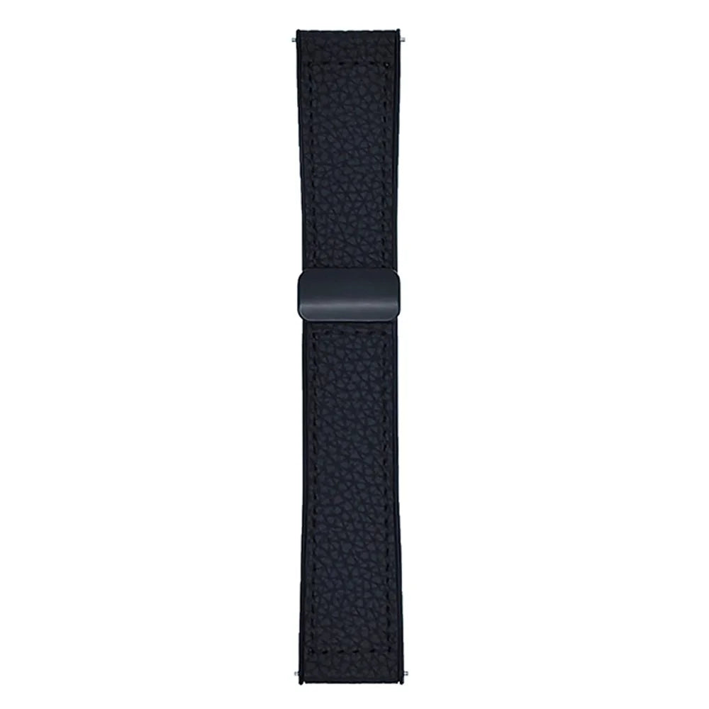 For Samsung Galaxy Watch7 44mm  /  40mm Watch Band 20mm Magnetic Buckle Litchi Texture Silicone Strap - Black - 1