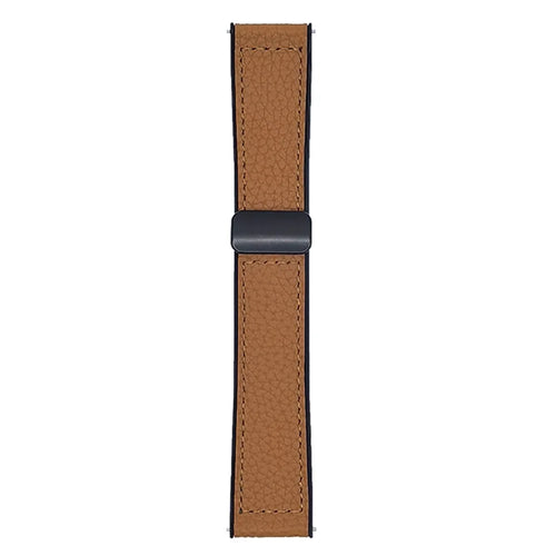 For Huawei Watch GT 5 46mm Watch Band 22mm Magnetic Buckle Litchi Texture Silicone Strap - Dark Brown - 1