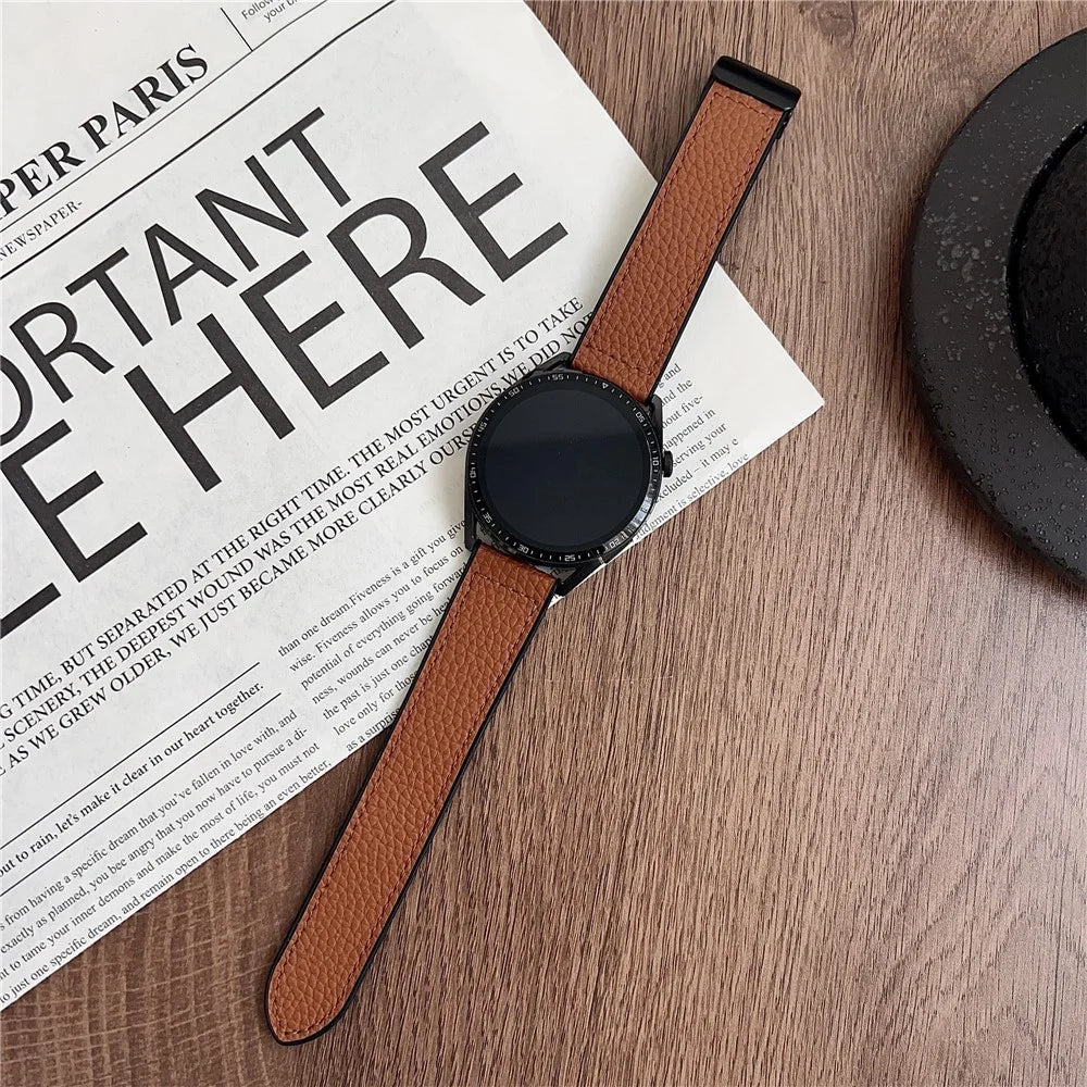 For Huawei Watch GT 5 46mm Watch Band 22mm Magnetic Buckle Litchi Texture Silicone Strap - Dark Brown - 2