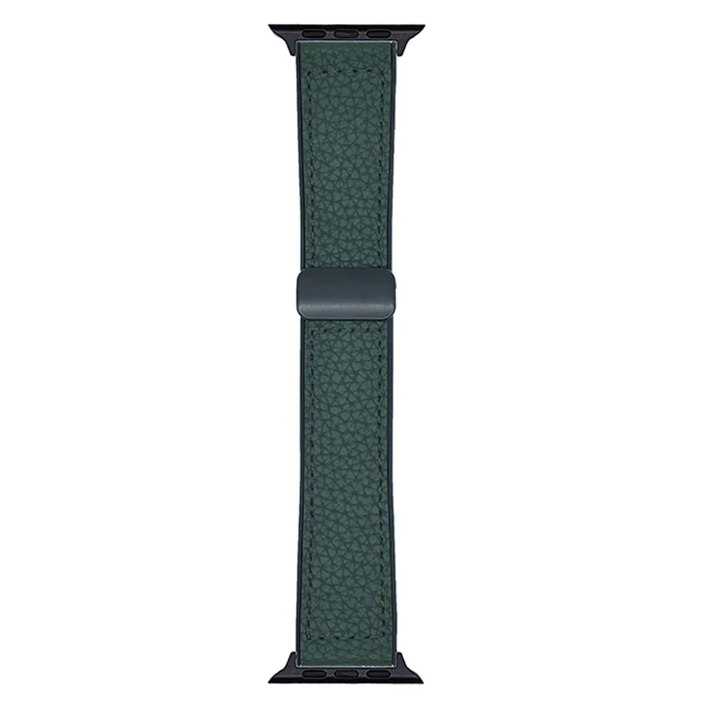 Watch Band For Apple Watch Series 11 10 42mm / 9 8 7 41mm / SE3 SE2 SE 6 5 4 40mm / 3 2 1 38mm Magnetic Buckle Litchi Texture Silicone Strap - Blackish Green - 1