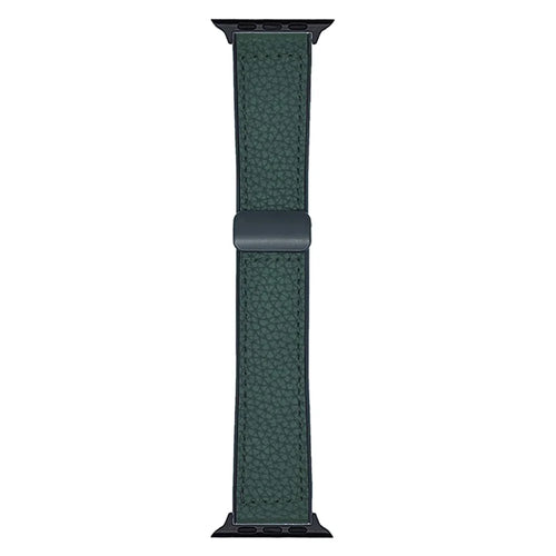Watch Band For Apple Watch Series 11 10 42mm / 9 8 7 41mm / SE3 SE2 SE 6 5 4 40mm / 3 2 1 38mm Magnetic Buckle Litchi Texture Silicone Strap - Blackish Green - 1