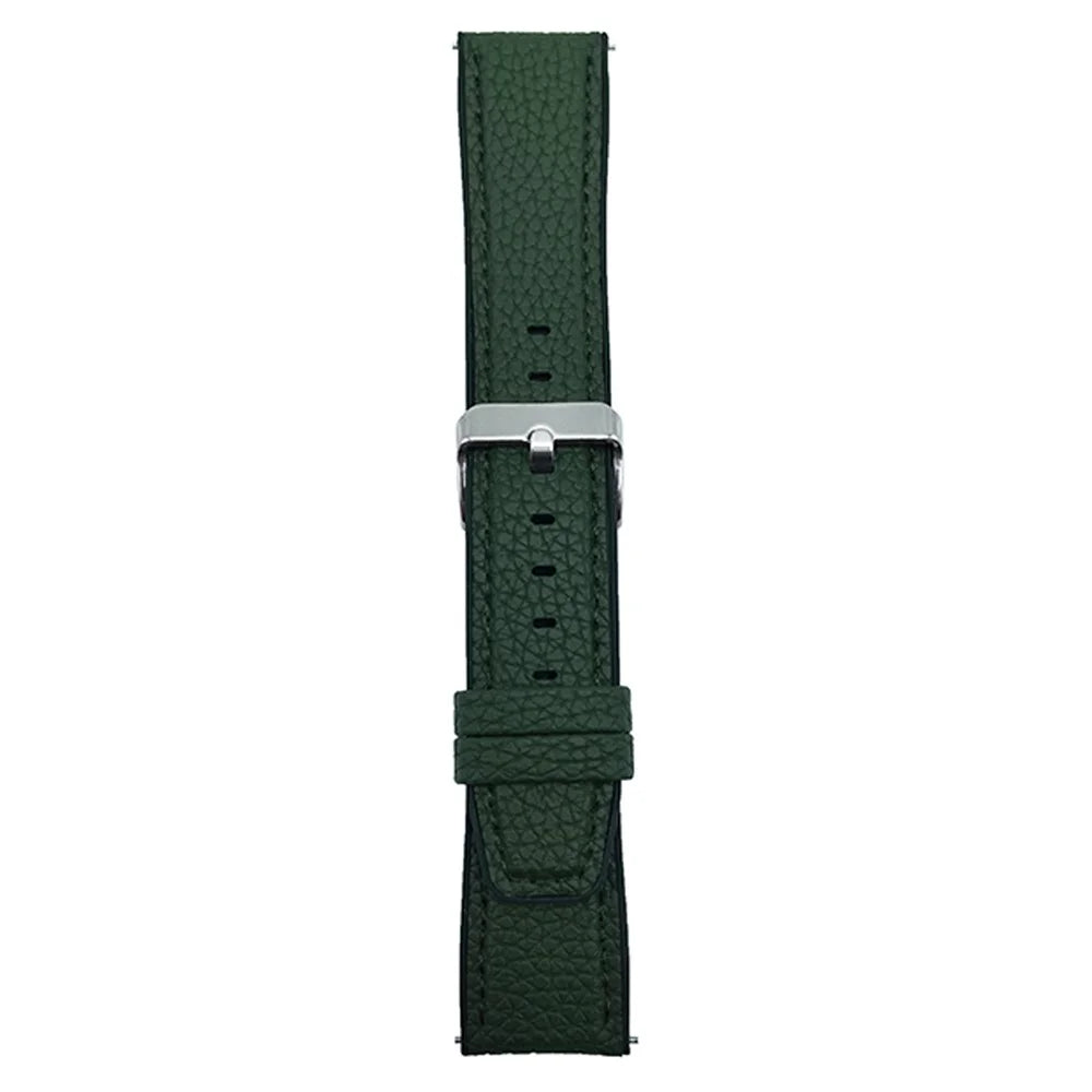 For Samsung Galaxy Watch7 44mm  /  40mm Watch Band 20mm Metal Buckle Litchi Texture Silicone Strap - Blackish Green - 1