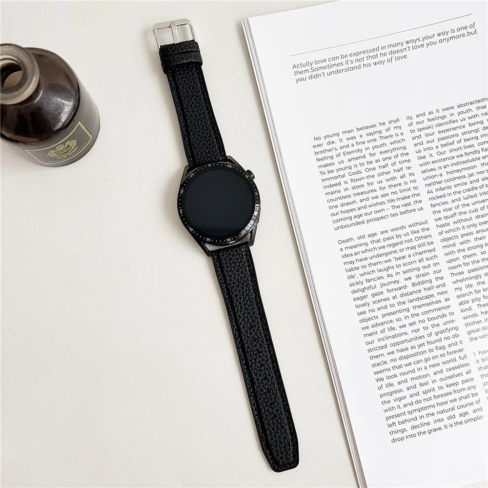 For Huawei Watch GT 5 46mm Watch Band 22mm Metal Buckle Litchi Texture Silicone Strap - Black - 2