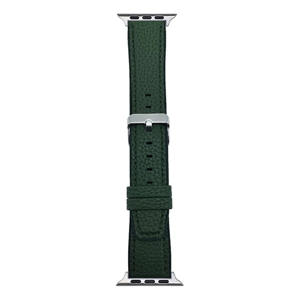Watch Band For Apple Watch Series 11 10 42mm / 9 8 7 41mm / SE3 SE2 SE 6 5 4 40mm / 3 2 1 38mm Metal Buckle Litchi Texture Silicone Strap - Blackish Green - 1