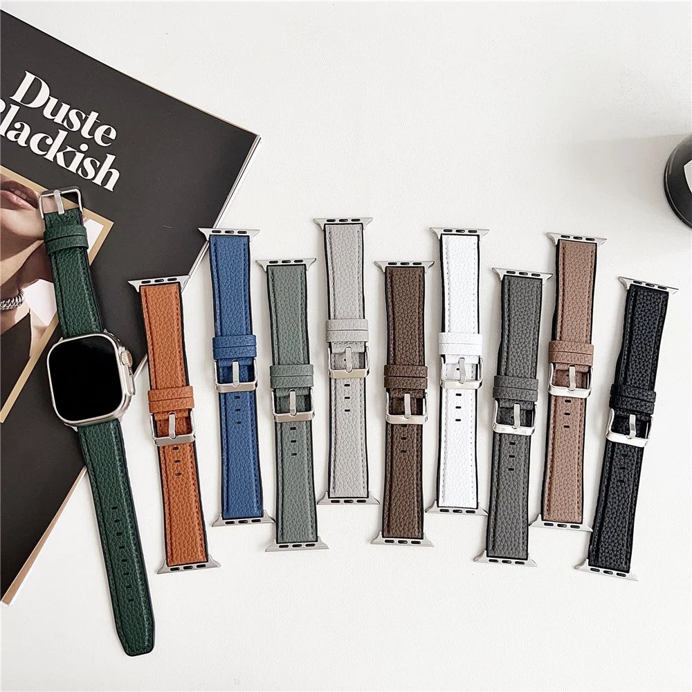 Watch Band For Apple Watch Series 11 10 42mm / 9 8 7 41mm / SE3 SE2 SE 6 5 4 40mm / 3 2 1 38mm Metal Buckle Litchi Texture Silicone Strap - Blackish Green - 5