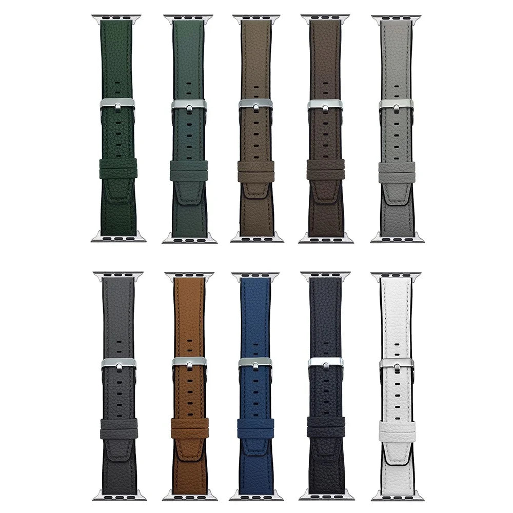 Watch Band For Apple Watch Series 11 10 42mm / 9 8 7 41mm / SE3 SE2 SE 6 5 4 40mm / 3 2 1 38mm Metal Buckle Litchi Texture Silicone Strap - Blackish Green - 6