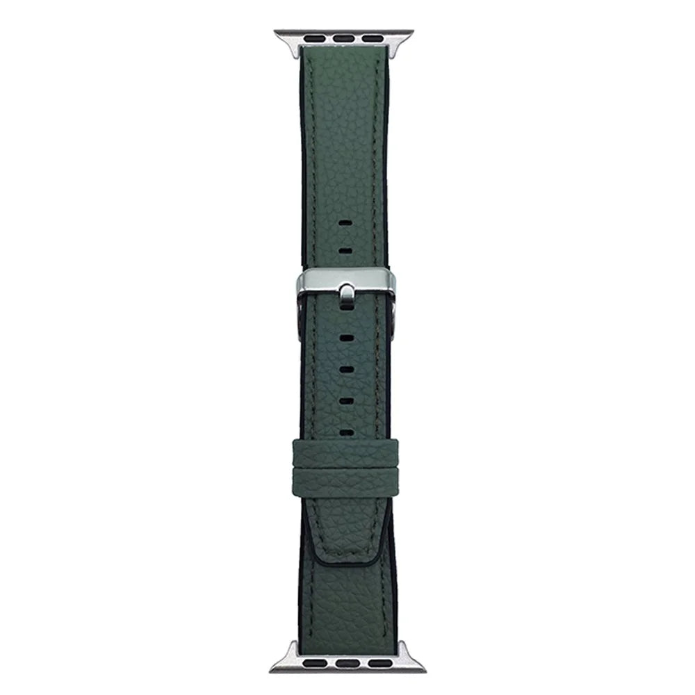 Watch Band For Apple Watch Ultra 3 2 1 49mm / Series 11 10 46mm / 9 8 7 45mm / SE3 SE2 SE 6 5 4 44mm / 3 2 1 42mm Metal Buckle Litchi Texture Silicone Strap - Grey Green - 1