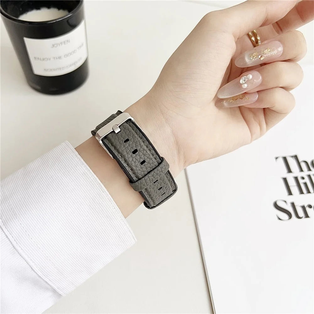 Watch Band For Apple Watch Ultra 3 2 1 49mm / Series 11 10 46mm / 9 8 7 45mm / SE3 SE2 SE 6 5 4 44mm / 3 2 1 42mm Metal Buckle Litchi Texture Silicone Strap - Grey Green - 2