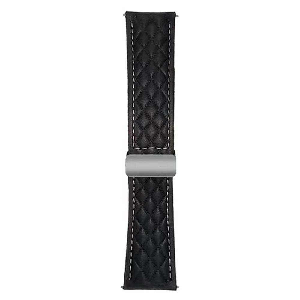 For Huawei Watch GT 5 41mm Watch Band 18mm Magnetic Starlight Buckle Rhombus Texture Leather Strap - Black - 1
