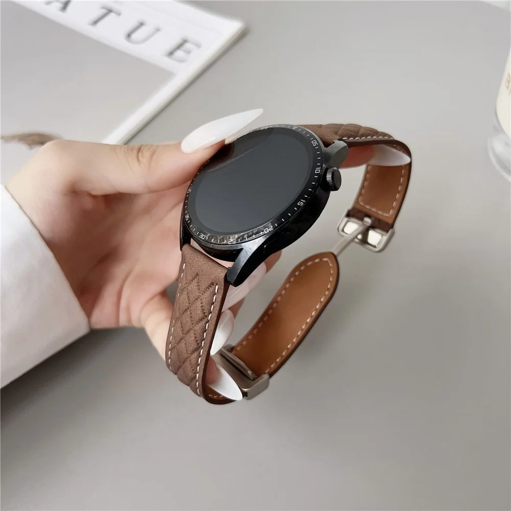 For Samsung Galaxy Watch7 44mm  /  40mm Watch Band 20mm Magnetic Starlight Buckle Rhombus Texture Leather Strap - Black - 5
